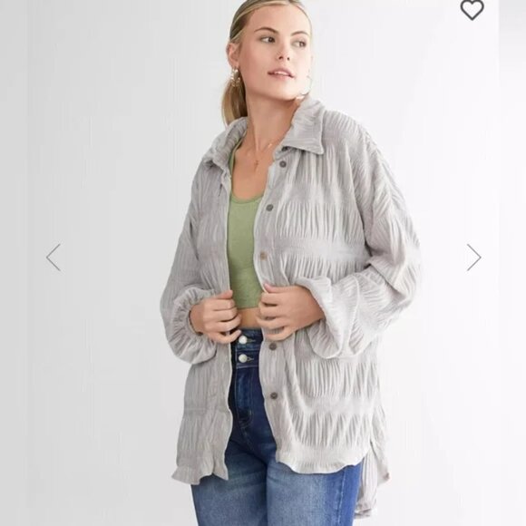 NWT Free People My Best Velvet Blouse Shirt Tunic in Silver Winter Fog Sz. M - Picture 2 of 11